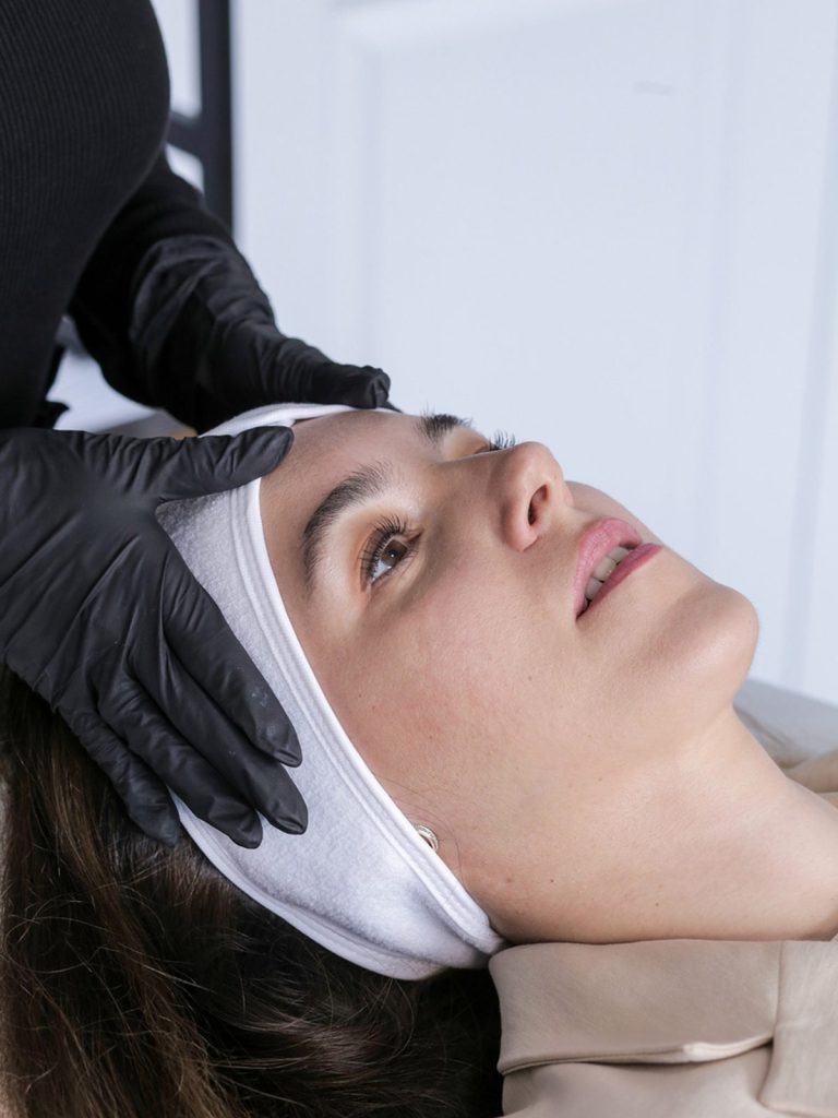Client prepared for a facial peel treatment in Vaughan